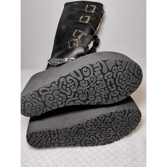 Goth Buckle Platform Knee High Boots Metal Punk Rock Band Platform Wedge Sz 7 - Picture 9 of 10